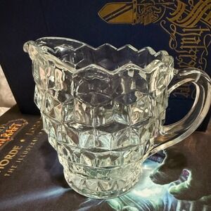 Vintage Clear Glass‎ Creamer Pitcher Honeycomb Block Design Scalloped Rim